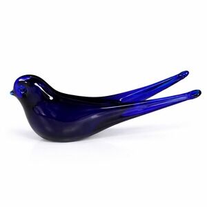 Cobalt Blue Art Glass Bird Figurine Split Tail Swallow Hand Blown 5 Inch